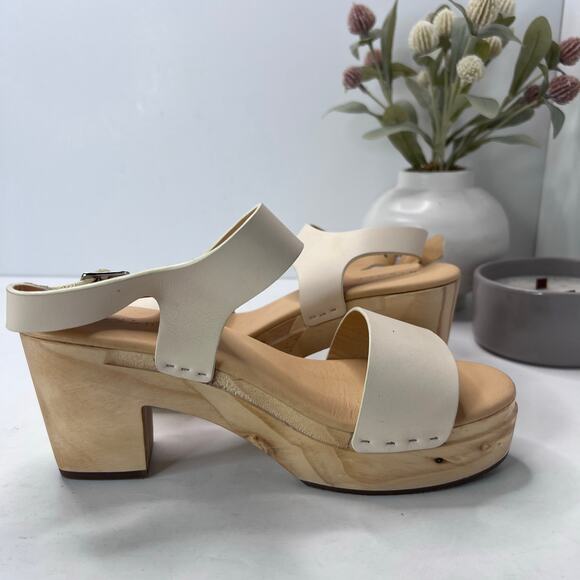 Nisolo All Day Open Toe Clog Platform Chunky Wood Heel Brandy Women's 8.5 FLAW - Picture 12 of 13